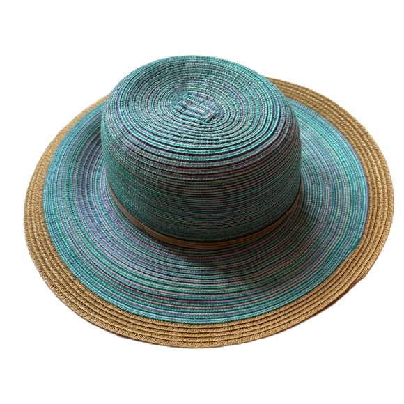 San Diego Hat Company Teal Womens Mixed Brim Sun Brim One Size Ribbon Woven Hat - Picture 11 of 13